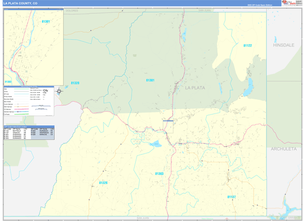 La Plata County, CO Zip Code Wall Map